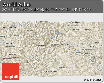 Shaded Relief 3D Map of the Area around 20° 22' 55" N, 103° 46' 30" E