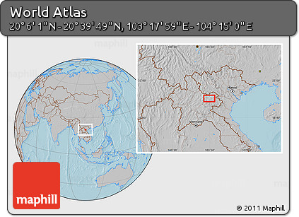 Gray Location Map of the Area around 20° 22' 55" N, 103° 46' 30" E, hill shading