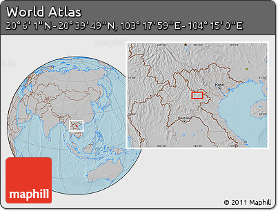 Gray Location Map of the Area around 20° 22' 55" N, 103° 46' 30" E, hill shading
