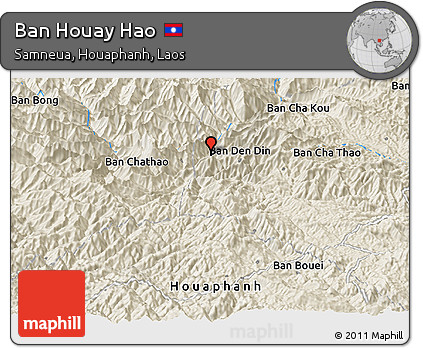 Shaded Relief Panoramic Map of Ban Houay Hao