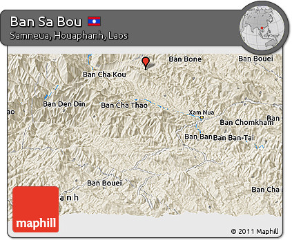 Shaded Relief Panoramic Map of Ban Sa Bou