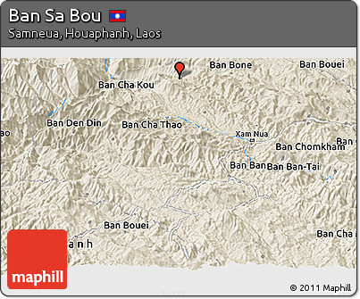 Shaded Relief Panoramic Map of Ban Sa Bou