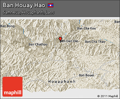 Shaded Relief Panoramic Map of Ban Houay Hao