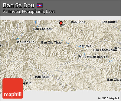 Shaded Relief Panoramic Map of Ban Sa Bou
