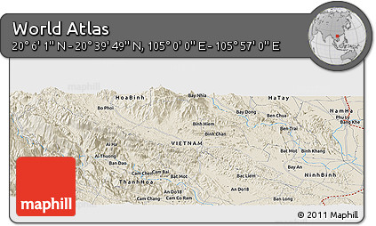 Shaded Relief Panoramic Map of the Area around 20° 22' 55" N, 105° 28' 29" E