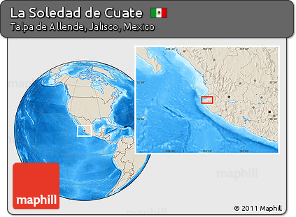 Shaded Relief Location Map of La Soledad De Cuate
