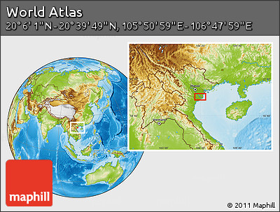 Physical Location Map of the Area around 20° 22' 55" N, 106° 19' 29" E