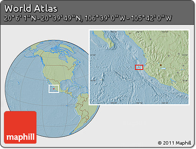 Savanna Style Location Map of the Area around 20° 22' 55" N, 106° 10' 30" W, hill shading