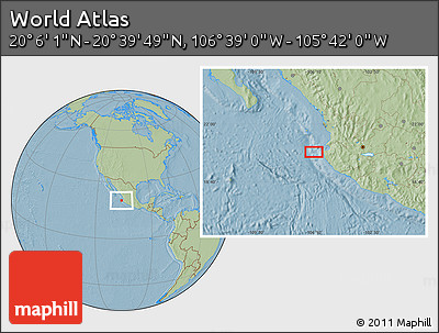Savanna Style Location Map of the Area around 20° 22' 55" N, 106° 10' 30" W, hill shading