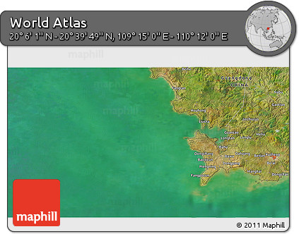 Satellite 3D Map of the Area around 20° 22' 55" N, 109° 43' 29" E