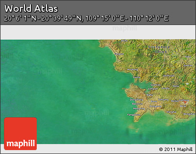 Satellite 3D Map of the Area around 20° 22' 55" N, 109° 43' 29" E