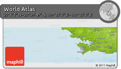 Physical Panoramic Map of the Area around 20° 22' 55" N, 109° 43' 29" E