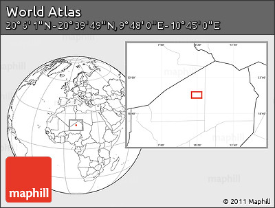 Blank Location Map of the Area around 20° 22' 55" N, 10° 16' 30" E