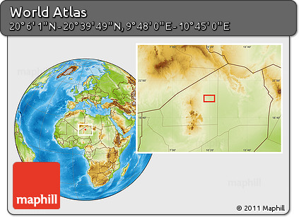 Physical Location Map of the Area around 20° 22' 55" N, 10° 16' 30" E