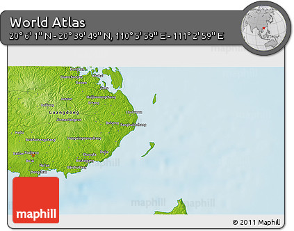Physical 3D Map of the Area around 20° 22' 55" N, 110° 34' 29" E