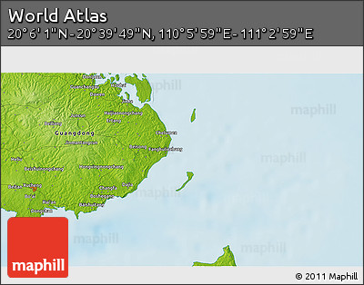 Physical 3D Map of the Area around 20° 22' 55" N, 110° 34' 29" E