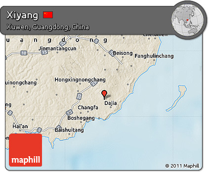 Shaded Relief Map of Xiyang