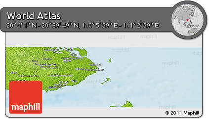 Physical Panoramic Map of the Area around 20° 22' 55" N, 110° 34' 29" E