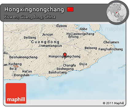 Shaded Relief Panoramic Map of Hongxingnongchang