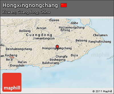 Shaded Relief Panoramic Map of Hongxingnongchang