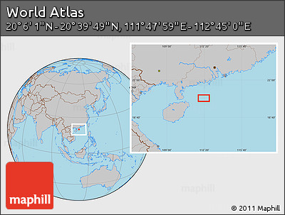 Gray Location Map of the Area around 20° 22' 55" N, 112° 16' 30" E