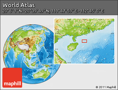 Physical Location Map of the Area around 20° 22' 55" N, 112° 16' 30" E