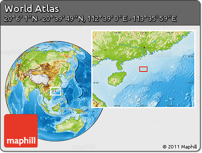Physical Location Map of the Area around 20° 22' 55" N, 113° 7' 30" E