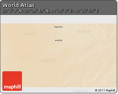Satellite 3D Map of the Area around 20° 22' 55" N, 11° 58' 29" E