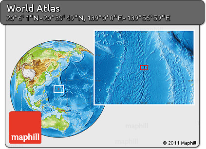 Physical Location Map of the Area around 20° 22' 55" N, 139° 28' 29" E