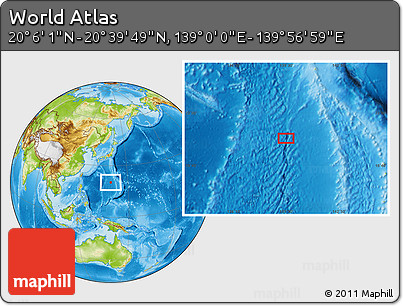 Physical Location Map of the Area around 20° 22' 55" N, 139° 28' 29" E