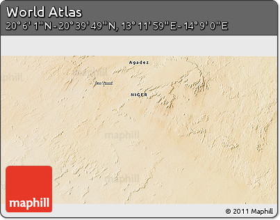 Satellite 3D Map of the Area around 20° 22' 55" N, 13° 40' 30" E