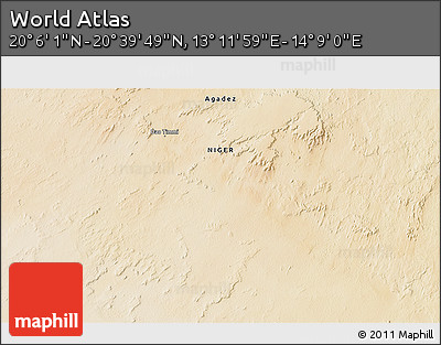 Satellite 3D Map of the Area around 20° 22' 55" N, 13° 40' 30" E