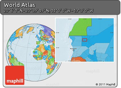 Political Location Map of the Area around 20° 22' 55" N, 13° 31' 30" W
