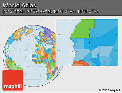 Political Location Map of the Area around 20° 22' 55" N, 13° 31' 30" W
