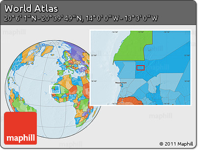 Political Location Map of the Area around 20° 22' 55" N, 13° 31' 30" W
