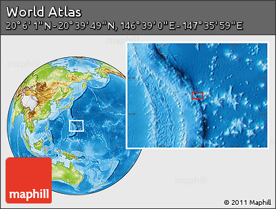 Physical Location Map of the Area around 20° 22' 55" N, 147° 7' 30" E