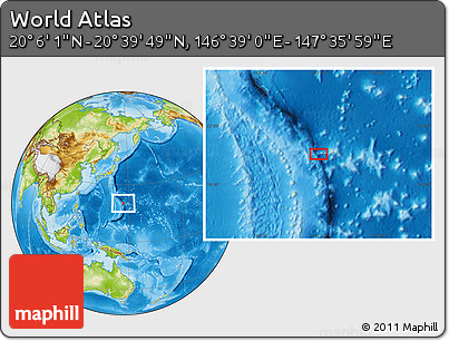 Physical Location Map of the Area around 20° 22' 55" N, 147° 7' 30" E
