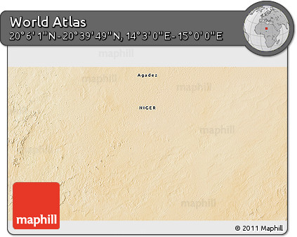 Satellite 3D Map of the Area around 20° 22' 55" N, 14° 31' 30" E