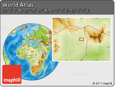 Physical Location Map of the Area around 20° 22' 55" N, 14° 31' 30" E