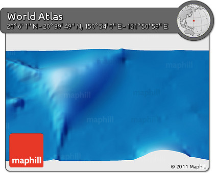 Physical 3D Map of the Area around 20° 22' 55" N, 151° 22' 30" E