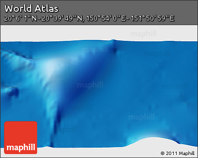Physical 3D Map of the Area around 20° 22' 55" N, 151° 22' 30" E