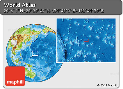Physical Location Map of the Area around 20° 22' 55" N, 152° 13' 29" E