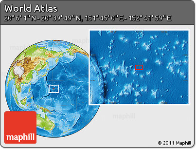 Physical Location Map of the Area around 20° 22' 55" N, 152° 13' 29" E