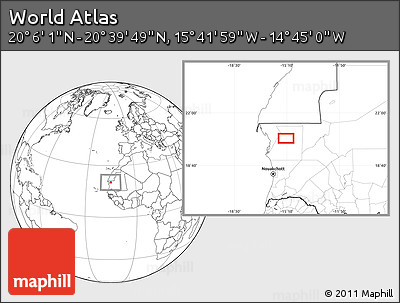 Blank Location Map of the Area around 20° 22' 55" N, 15° 13' 29" W