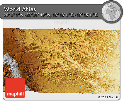 Physical 3D Map of the Area around 20° 22' 55" N, 18° 46' 29" E