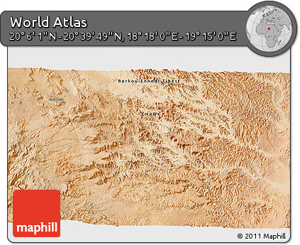 Satellite 3D Map of the Area around 20° 22' 55" N, 18° 46' 29" E
