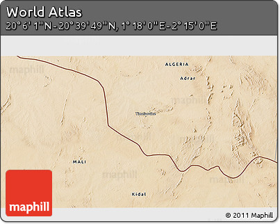Satellite 3D Map of the Area around 20° 22' 55" N, 1° 46' 29" E
