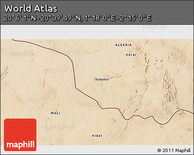 Satellite 3D Map of the Area around 20° 22' 55" N, 1° 46' 29" E