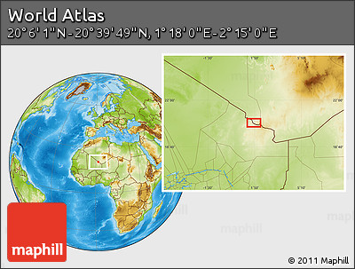 Physical Location Map of the Area around 20° 22' 55" N, 1° 46' 29" E