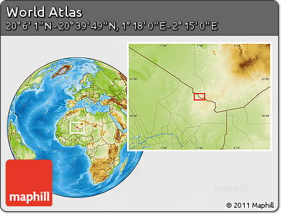 Physical Location Map of the Area around 20° 22' 55" N, 1° 46' 29" E